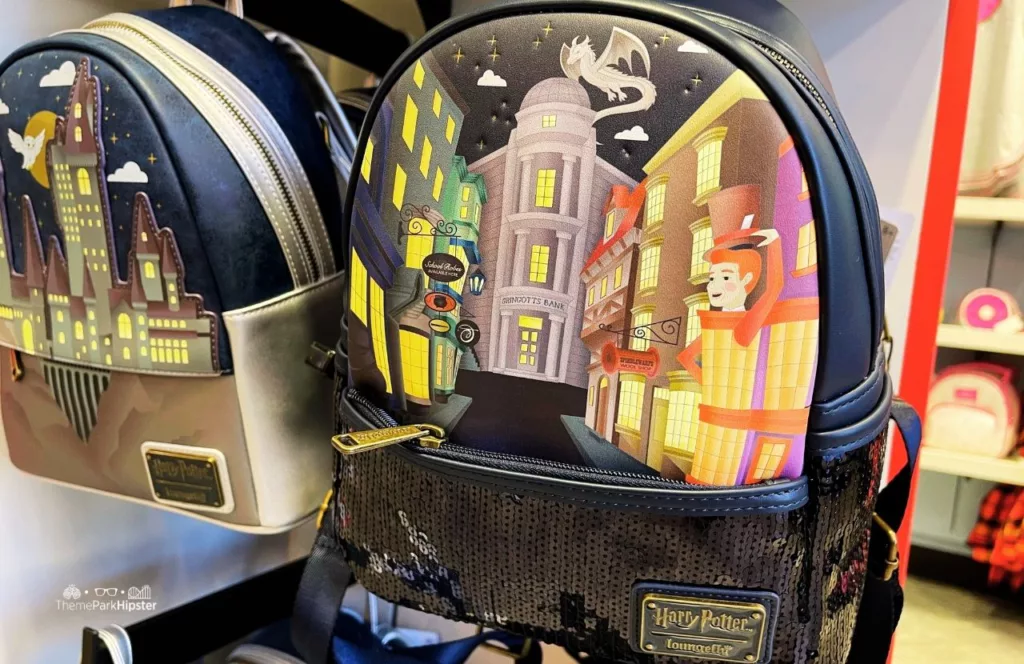 Universal Studios Florida UNIVRS Merchandise Store Harry Potter Loungefly Bag. Keep reading to know which is better Disney World vs Universal Studios.