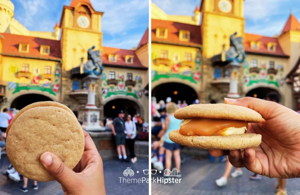 2023 Epcot Food and Wine Festival at Disney Germany Pavilion Karamell Kuche Wether's Sweet Shop Snickerdoodle Sandwich