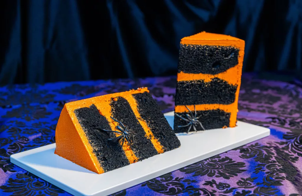 2023 Knott's Scary Farm at Knott's Berry Farm in California Black Velvet with Orange Buttercream Cake