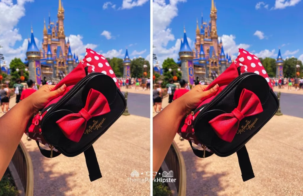 At the Cinderella Castle and Minnie Mouse Disney Fanny Pack at Magic Kingdom Theme Park