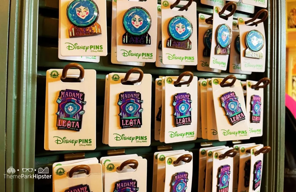 Disney Halloween Merchandise at Magic Kingdom Theme Park Madame Leota Haunted Mansion Pins. One of the best Disney gift ideas for adults. 