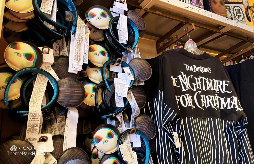 Disney Christmas Merchandise at Magic Kingdom Theme Park Nightmare Before Christmas Ears and Spirit Jersey with Jack Skellington.