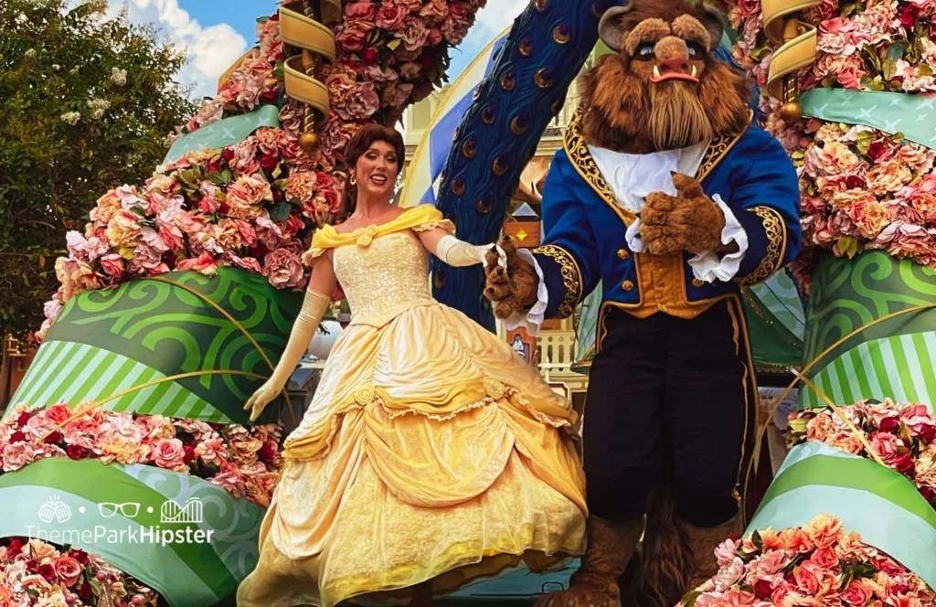Disney Magic Kingdom Theme Park Festival of Fantasy Parade Belle of Beauty and the Beast. One of the best Disney World date night ideas for couples.