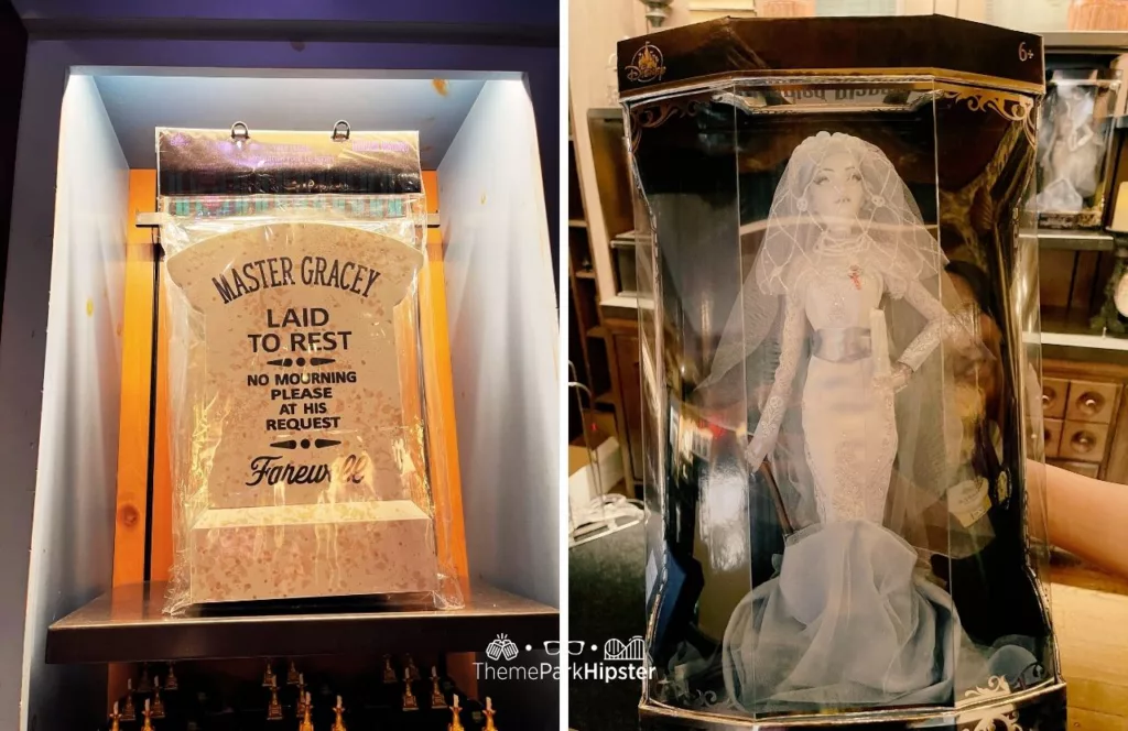 Disney Memento Mori Store Haunted Mansion Merchandise at Magic Kingdom Theme Park Master Gracey Gravestone and Bride Doll