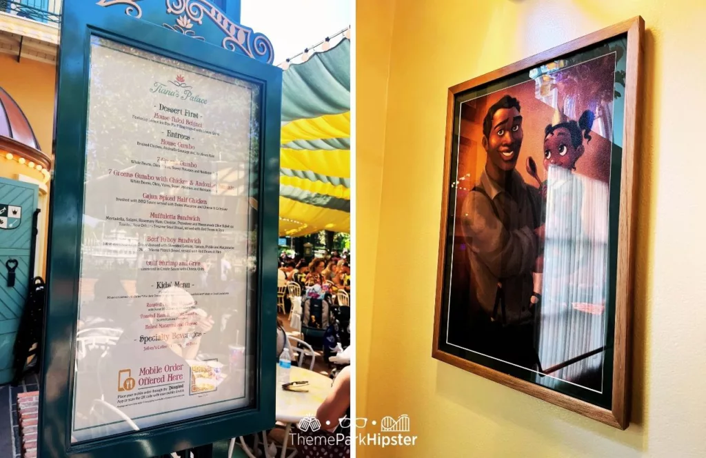 Menu in Princess and the Frog Tiana's Palace Restaurant at Disneyland