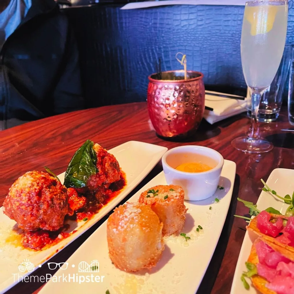 STK Disney Springs Meatball Tater Tot Tuna Tacos in Orlando, Florida. Keep reading to get the best things to do at Disney Springs for solo travelers on a solo disney world trip.
