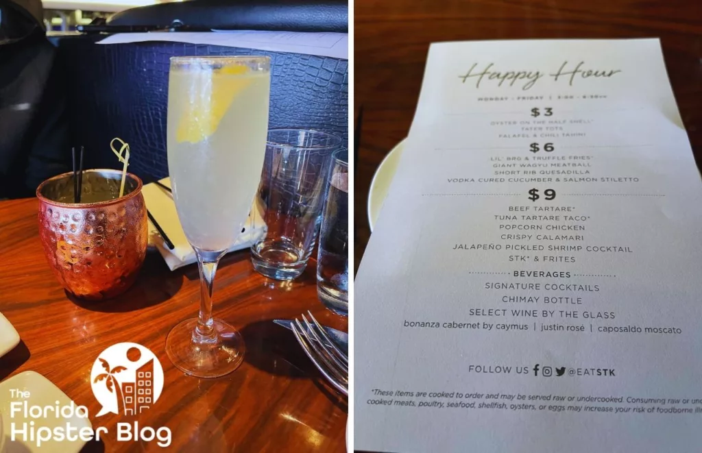 Moscow Mule and happy hour drink at STK Orlando and Happy Hour menu. Keep reading to discover more about STK Disney Springs.