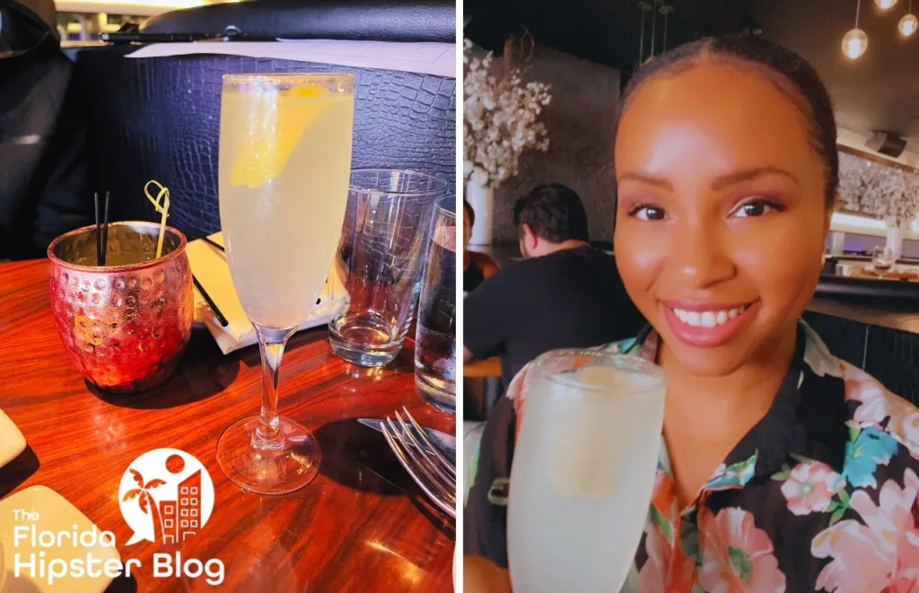 STK Orlando NikkyJ with Cocktail in Disney Springs. Keep reading to get the best Disney World Tips to Make Your Solo Trip to Orlando, Florida Easier.