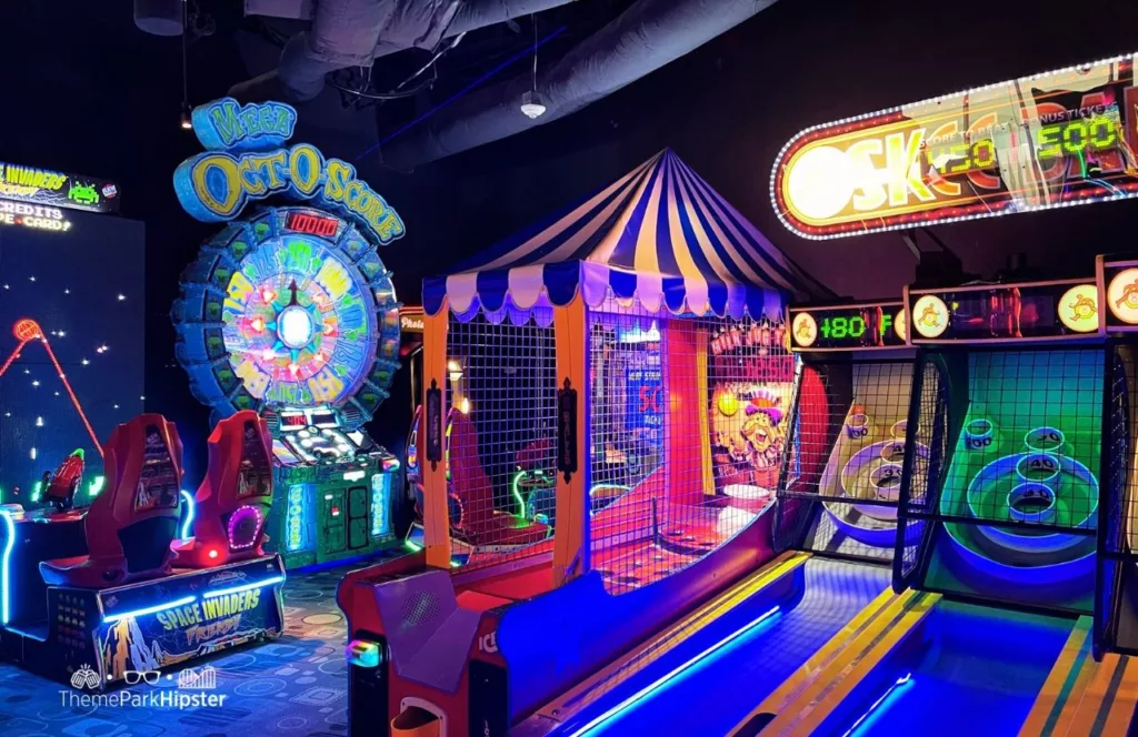 Arcade full of entertainment and classic arcade games Cabana Bay Beach Resort Hotel at Universal Orlando. Keep reading if you want to know more about Halloween Horror Nights hotels.