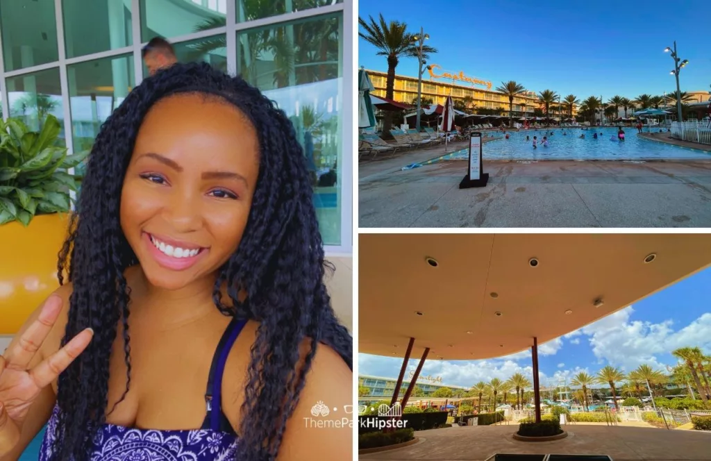 Cabana Bay Beach Resort Hotel at Universal Orlando Pool area with NikkyJ. Keep reading to learn how to go to a theme park alone.