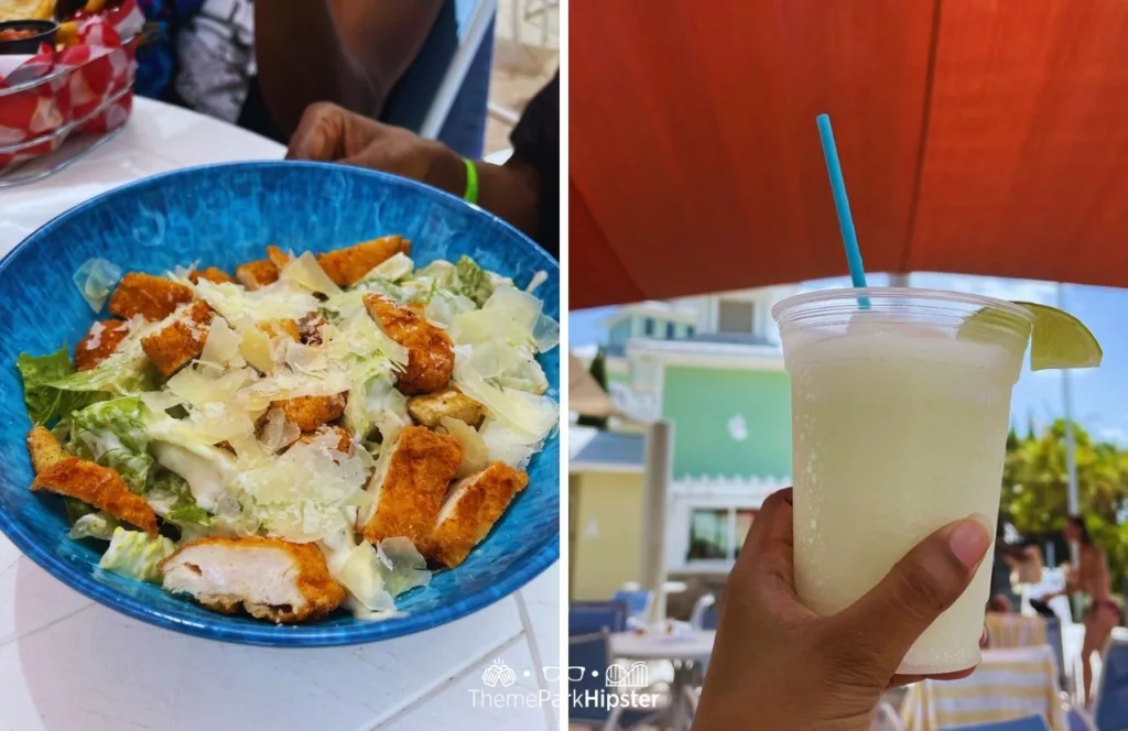 Cesar Salad and Margarita at the waterpark dining area. Keep reading to hear more about Encore Resort at Reunion. 