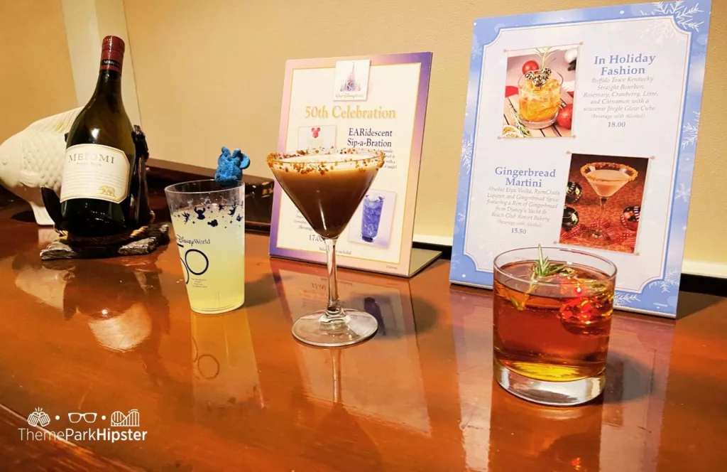 Disney Cape May Buffett Restaurant Gingerbread Martini and Old Fashion Cocktail Yacht and Beach Club Resort During Christmas at Disney World