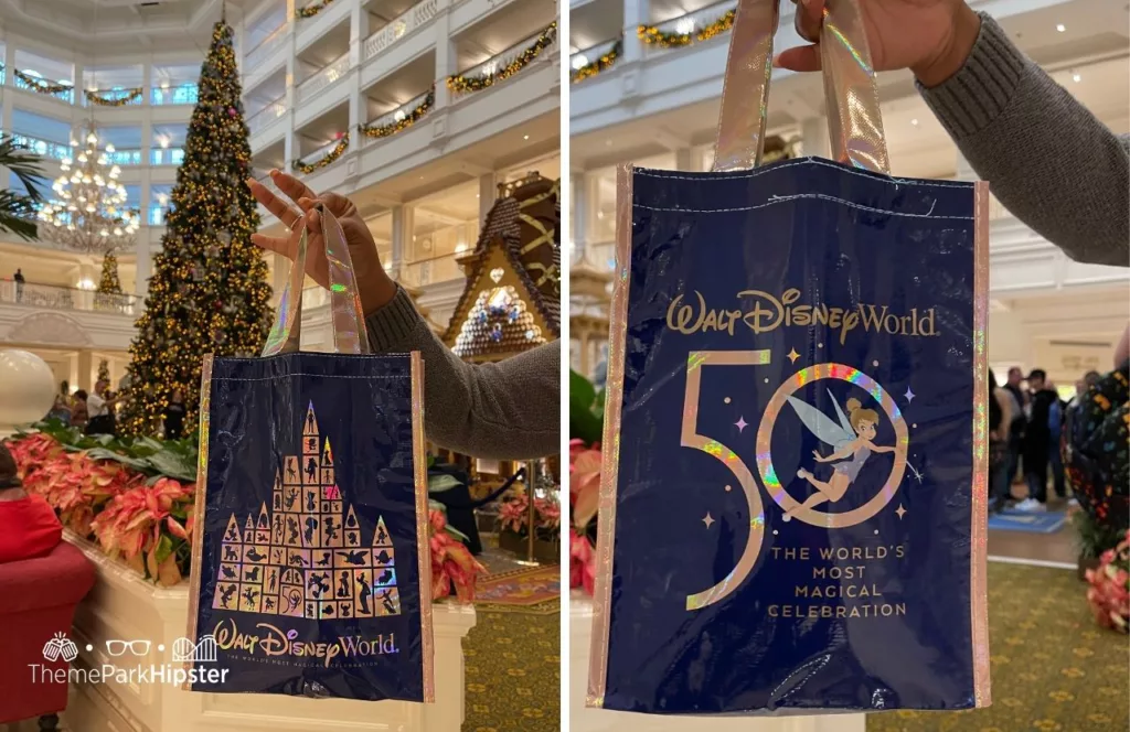 Free Recyclable Reusable Shopping Bag at Disney Grand Floridian Resort and Spa at Christmas one of the best souvenirs at Disney World.