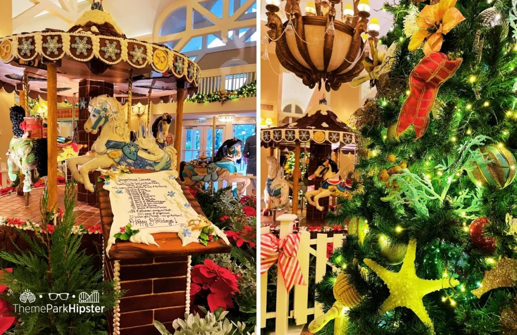 Disney Gingerbread house carousel at Yacht and Beach Club Resort During Christmas at Disney World 