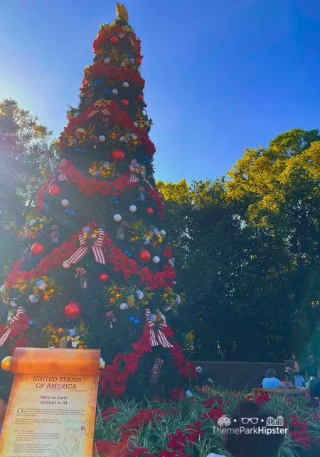 2023 Holiday Tree at Disney Christmas at Epcot Festival of the Holidays  in America Pavilion