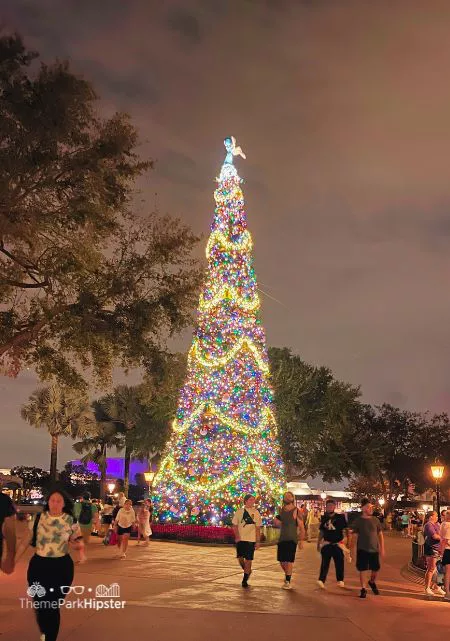 Holiday Tree with Lights at Disney Christmas at 2023 Epcot Festival of the Holidays