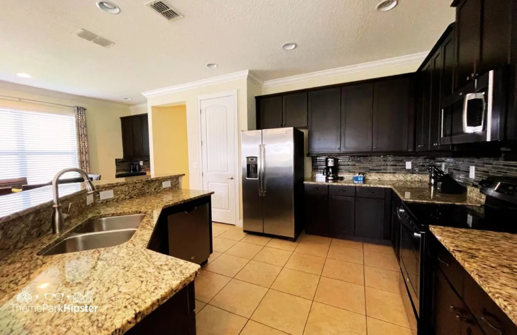 Kitchen in 5 Bedroom Villa with fully equipped with all appliances and wide open space for cooking. Keep reading find out all you need to know about Encore Resort in Orlando. 