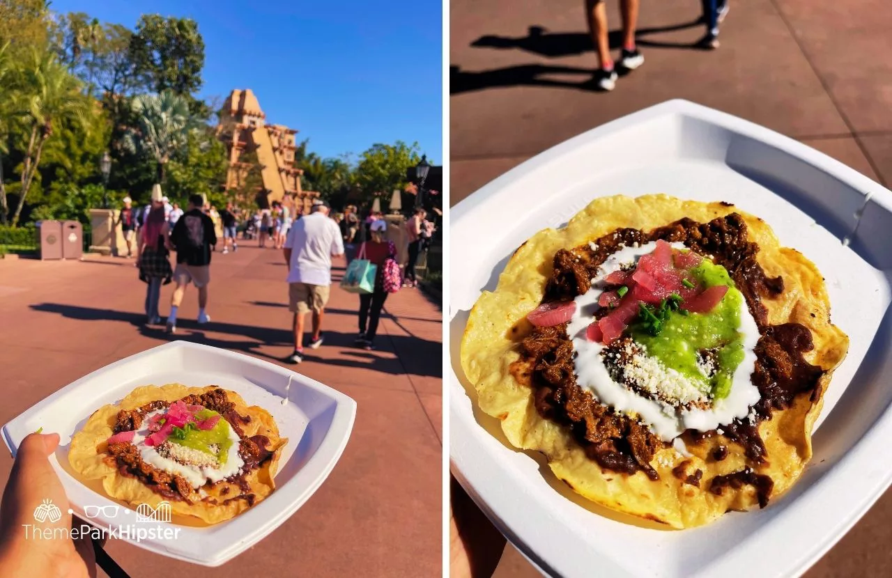 Mexico Beef Tortilla at Disney Christmas at Epcot Festival of the Holidays. Guide to the best Epcot table service restaurants.