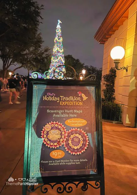 Olafs Holiday Tradition Expedition Hunt with tree at Disney Christmas at Epcot Festival of the Holidays