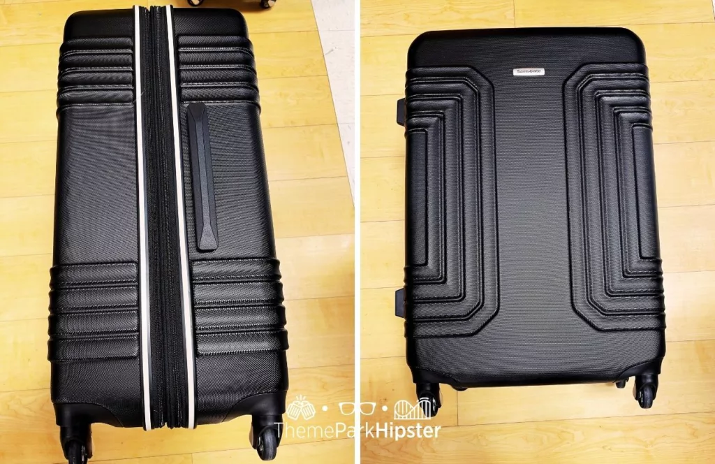 Exterior view of Samsonite Gray Hardside Suitcase. Keep reading if you want to know more about the best Disney luggage.