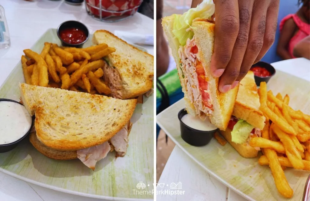 Sandwich with fries at the waterpark dining. Keep reading find out all you need to know about Encore Resort in Orlando. 