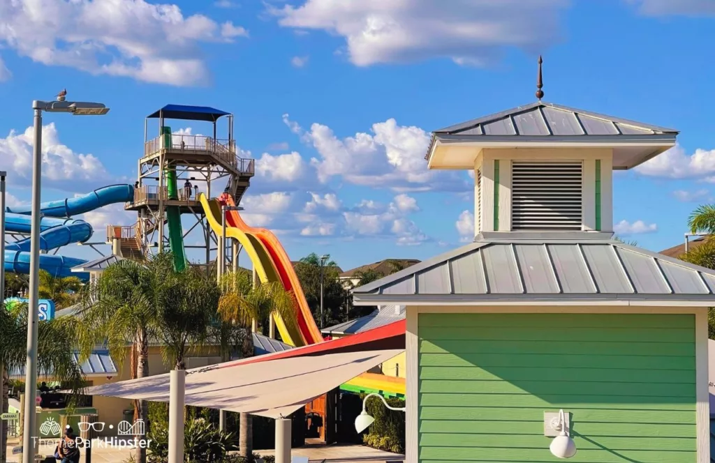 Waterpark at Encore Resort with sideview of restaurant on site. Keep reading to learn more about Encore Resort.  