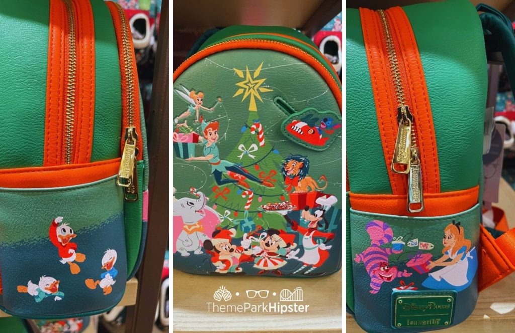 Disney Christmas Loungefly Bag with Peter Pan Simba Minnie and Mickey and Stitch and Dumbo. One of the best Disney Christmas gifts!