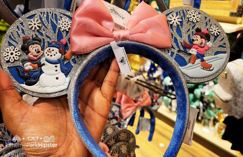 Minnie and Mickey Mouse Blue Snowy Disney Christmas Ears. One of the best Disney Christmas gifts!
