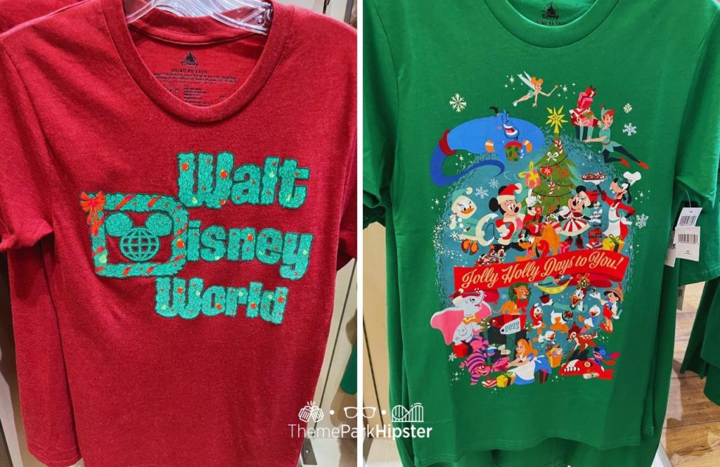 Red and Green Disney World Christmas T shirtsOne of the best Disney Christmas shirts!