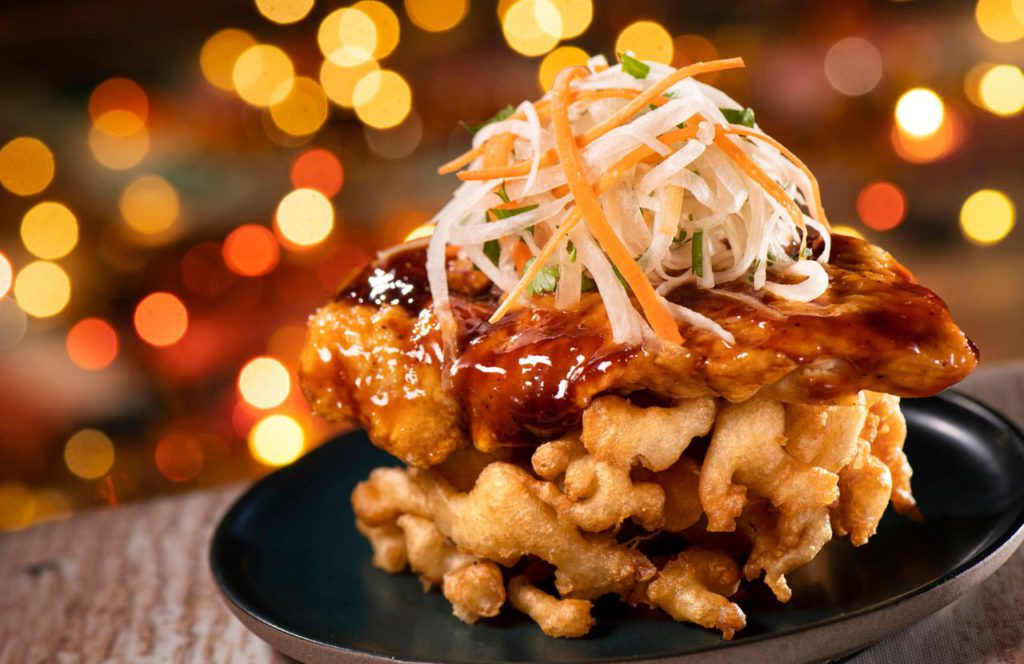Spicy Korean Chicken Funnel Cake at Hollywood Studios Jollywood Nights Christmas Celebration at Disney World