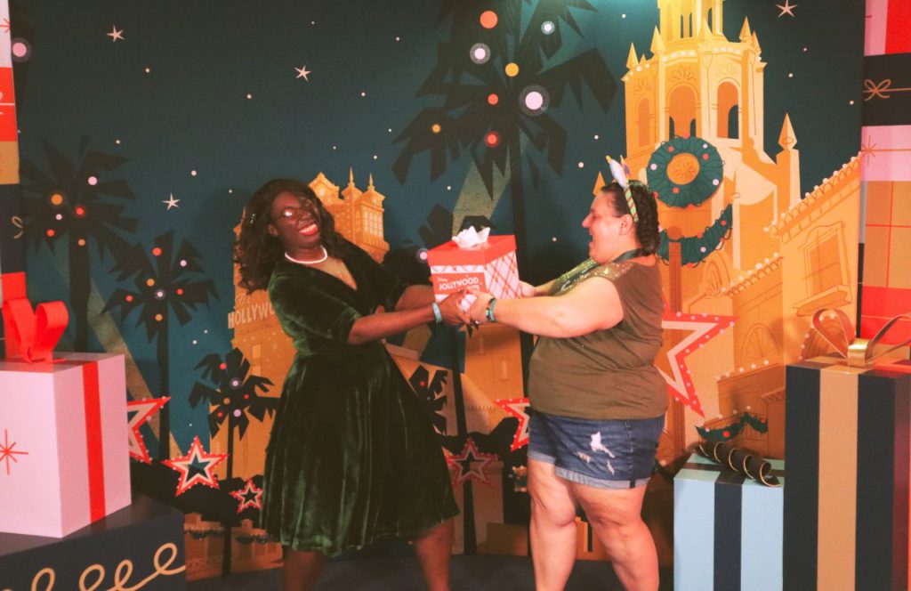 Writer Victoria Wade and Friend at Hollywood Studios Jollywood Nights Christmas Celebration at Disney World