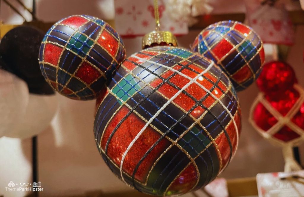 Plaid Mickey Mouse shaped holiday ornament. One of the Best Disney Christmas Ornaments
