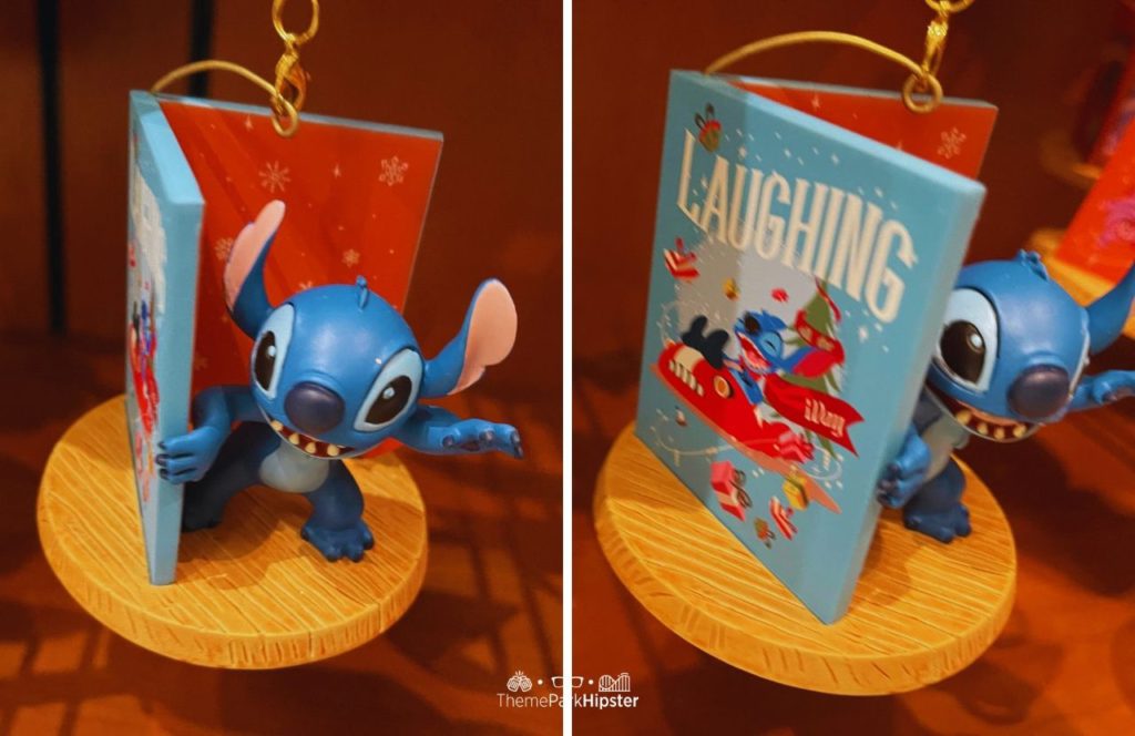 Stitch coming out of a book. One of the Best Disney Christmas Ornaments