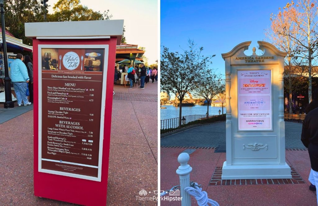 2024 Epcot Festival of the Arts Disney World Disney on Broadway in the American Pavilion The Artist Table Food Menu.