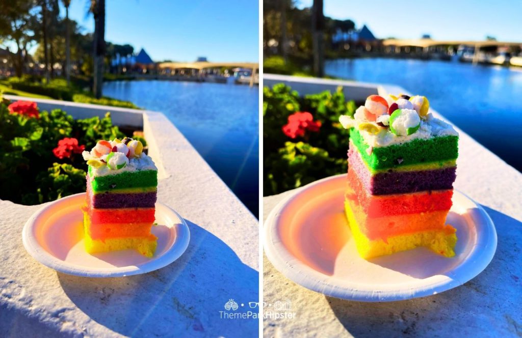 2024 Epcot Festival of the Arts Disney World Rainbow Cake. One of the best things to do at Disney World for Valentine's Day.
