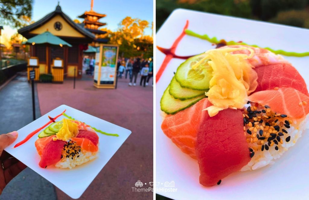 2024 Epcot Festival of the Arts Disney World Sushi Donut food in Japan Pavilion. Keep reading to get the best Disney World Tips to Make Your Solo Trip to Orlando, Florida Easier.