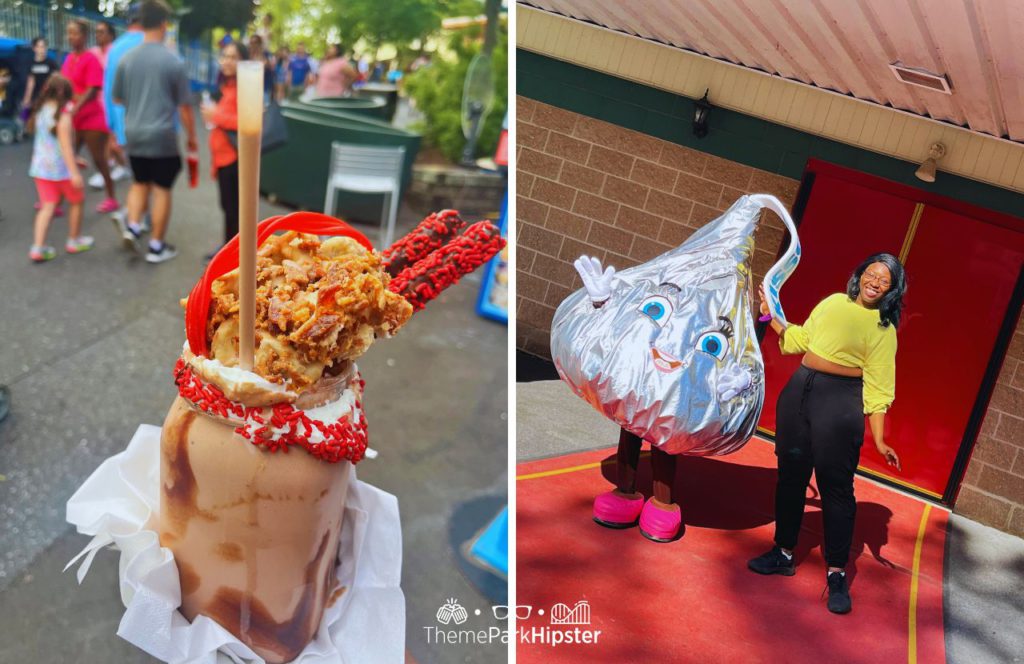 Hersheypark Giant Chocolate Milkshake with Waffle Bacon and Victoria Wade with Character Meet and Greet