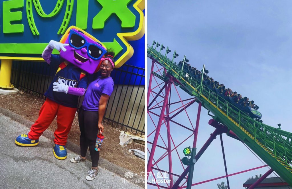 Hersheypark Jolly Rancher Character Meet and Greet in Front of Roller Coaster with Victoria Wade. One of the best things to do in Hersheypark.
