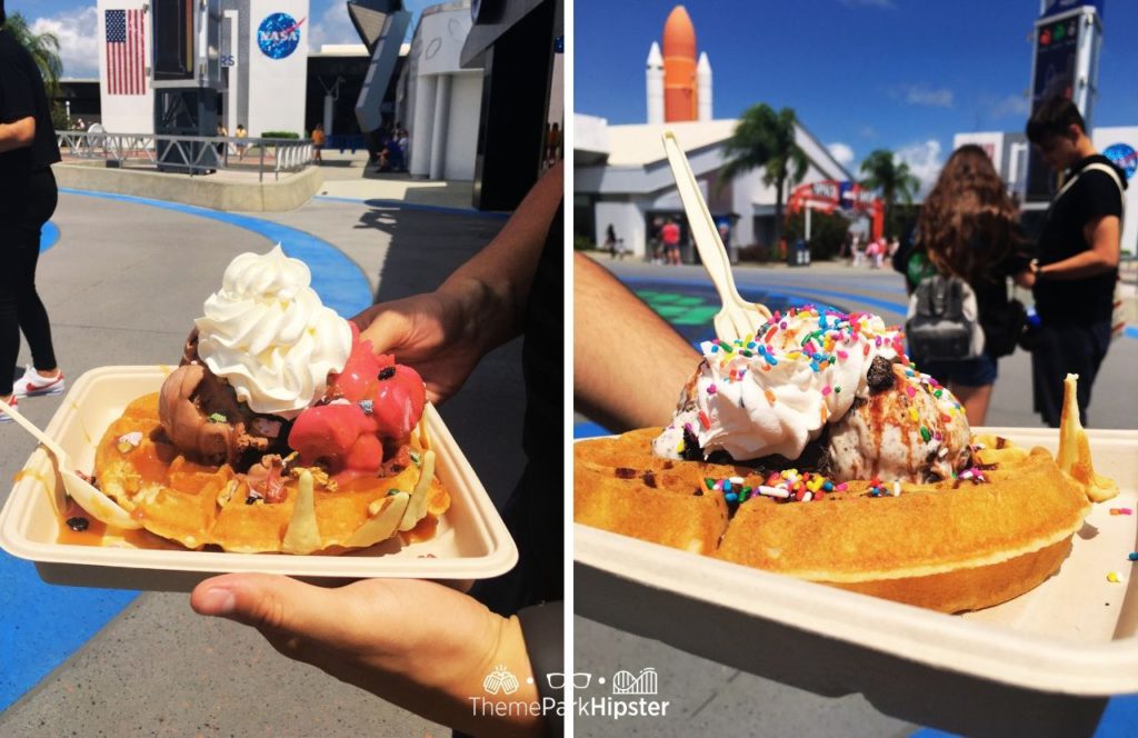 Kennedy Space Center Visitor Complex Florida Waffles topped with Ice Cream and Whipped Cream