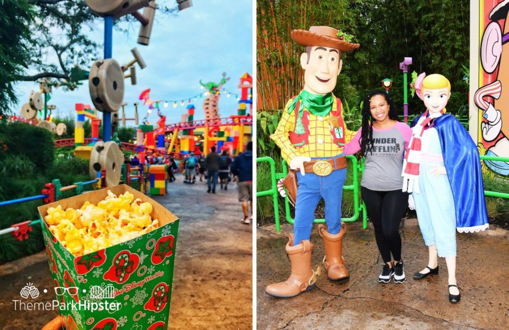 Disney Hollywood Studios Toy Story Land Popcorn with Woody and Bo Peep Character Meet and Greet with NikkyJ. One of the best rides at Hollywood Studios.