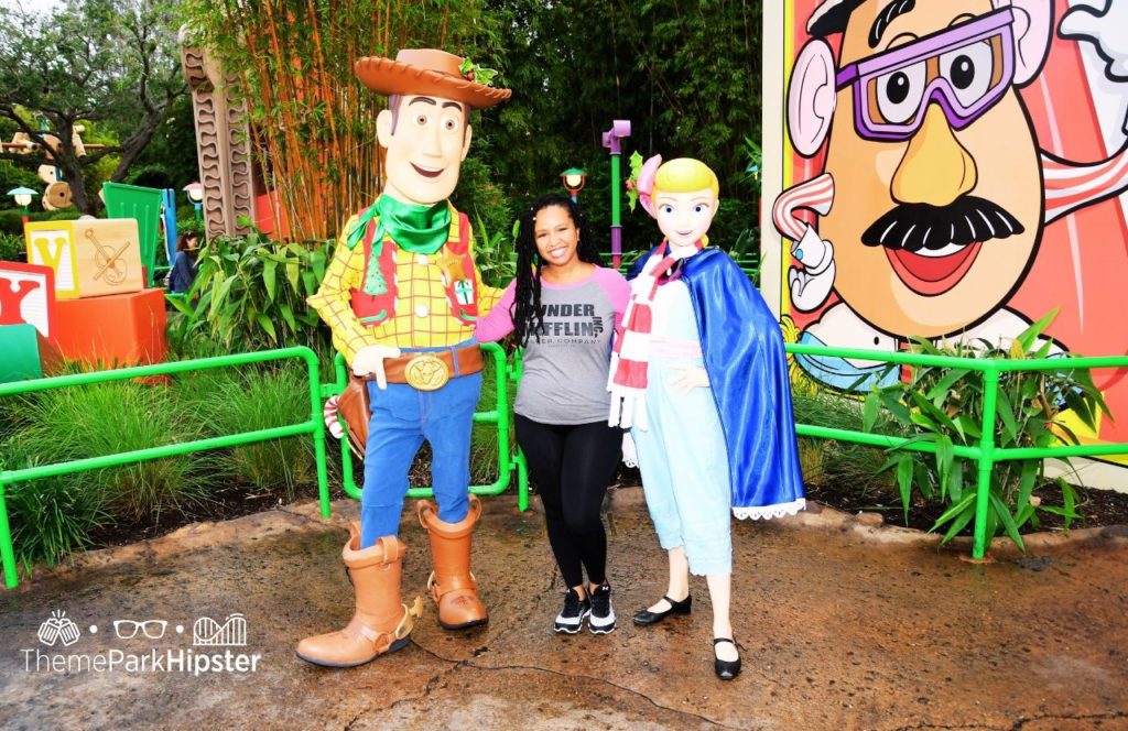 Disney Hollywood Studios Toy Story Land Popcorn with Woody and Bo Peep Character Meet and Greet with NikkyJ on my solo disney trip to hollywood studios. Keep reading for the full guide on Hollywood Studios for adults.