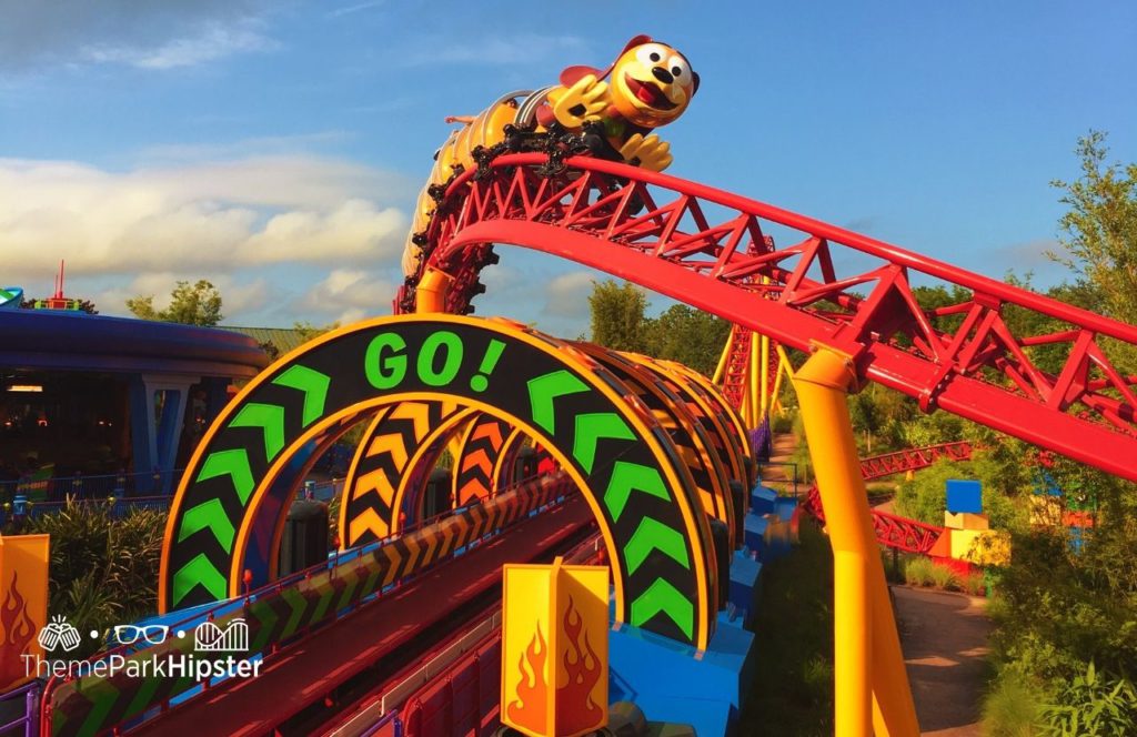 Disney Hollywood Studios Toy Story Land Slinky Dog Dash Roller Coaster. Keep reading for the best Hollywood Studios Itinerary and one day touring plan.