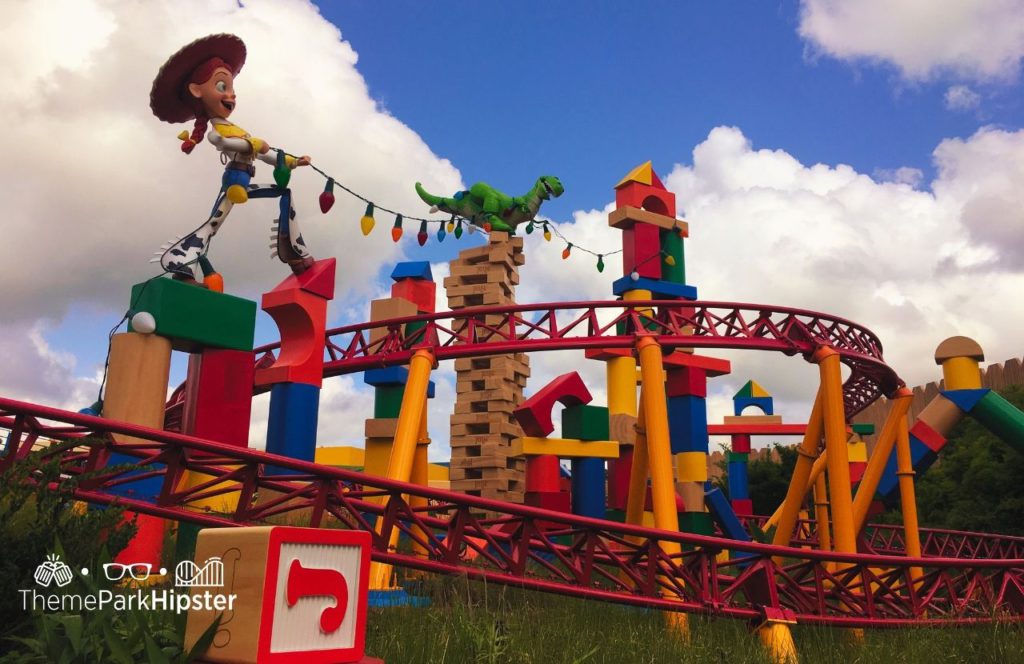 Disney Hollywood Studios Toy Story Land Slinky Dog Dash Roller Coaster with Jessie and Dinosaur