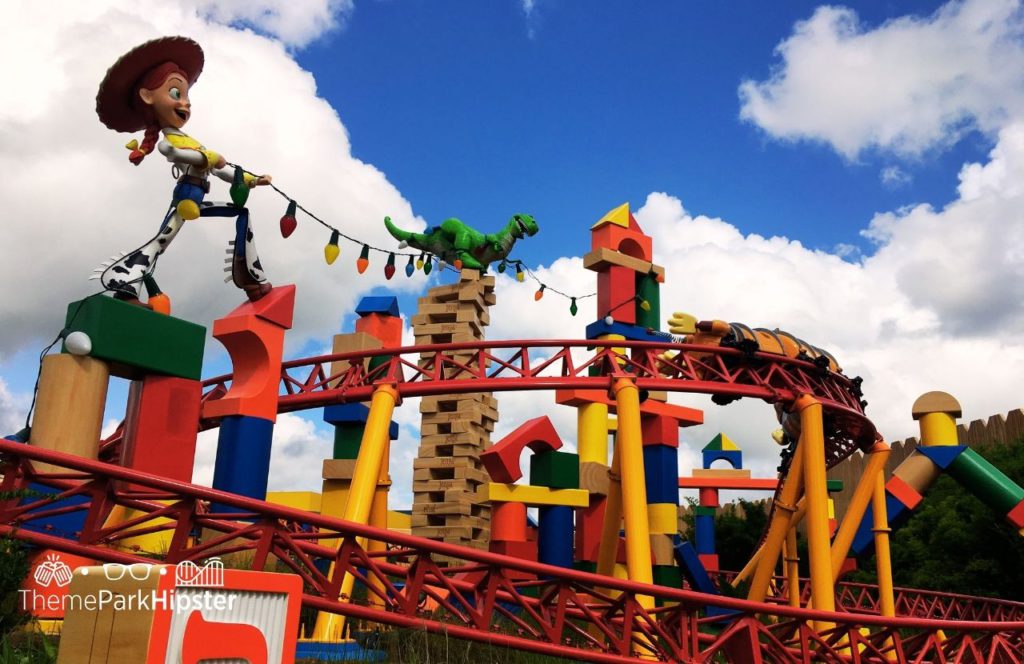 Disney Hollywood Studios Toy Story Land Slinky Dog Dash Roller Coaster with Jessie and Dinosaur