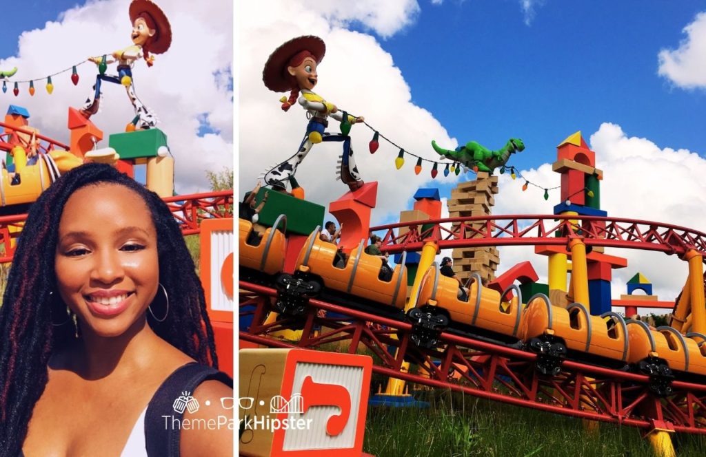 Disney Hollywood Studios Toy Story Land Slinky Dog Dash Roller Coaster with Jessie and Dinosaur with NikkyJ. Keep reading to see why you must go to Hollywood Studios alone on your solo Disney trip.