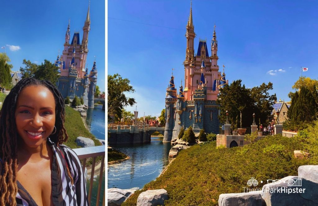 Disney Magic Kingdom Park Cinderella Castle in Florida Sun with NikkyJ on a solo disney trip.
