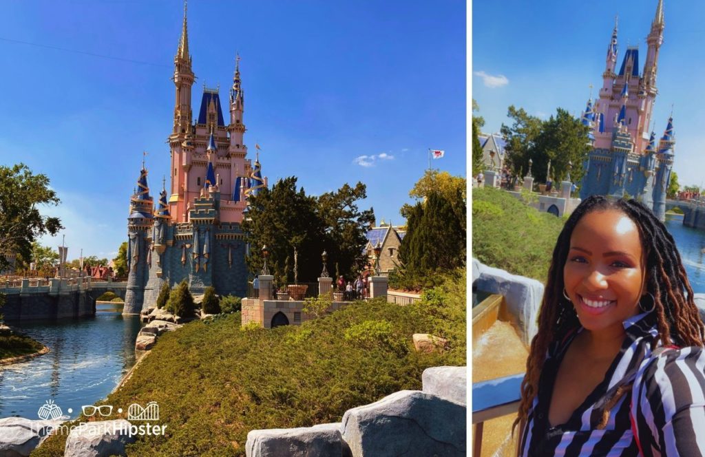 Disney Magic Kingdom Park Cinderella Castle in Florida Sun with NikkyJ on a solo disney world trip.