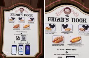Disney Magic Kingdom Park Friar's Nook Loaded tater tots and hot dog menu