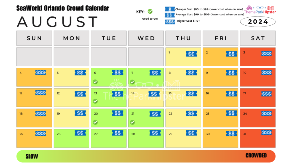 SeaWorld Orlando Crowd Calendar August 2024