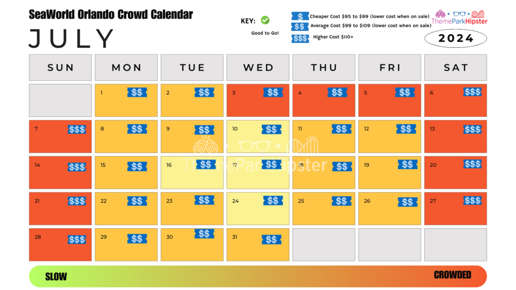 SeaWorld Orlando Crowd Calendar July 2024